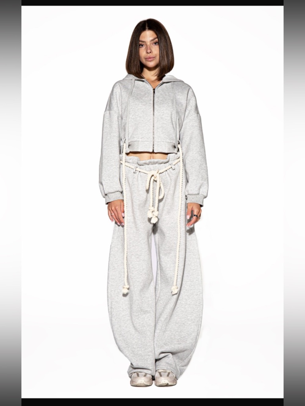 Chic Gray Cropped Hoodie & Wide-Leg Lounge Set | Cozy Luxe Matching Set